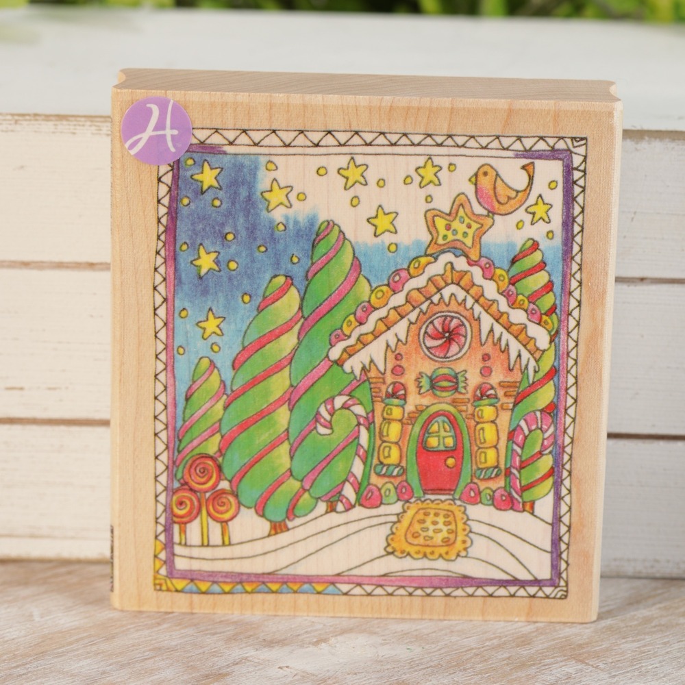 Hampton Art Angela Porter Gingerbread House Wood Rubber Stamp PS1037 Christmas